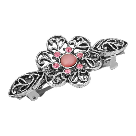 1928 Jewelry Women's Rose Pink Crystal Flower Bar Hair Barrette, (1 Pcs)