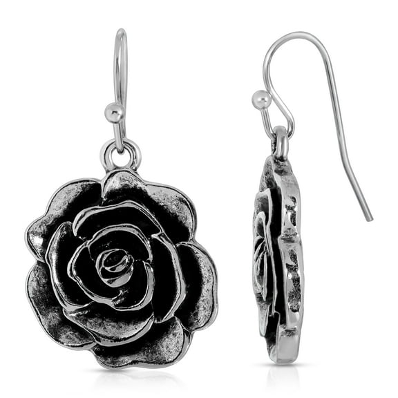 1928 Jewelry Women's Silver Rose Drop Earrings