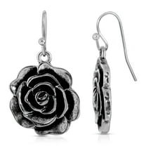 1928 Jewelry Women's Silver Rose Drop Earrings