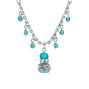 1928 JEWELRY COMPANY 1928 Jewelry Women's Silver Tone Aqua Blue Pink Flower Beaded Drop Pendant Necklace 16" + 3" Extender