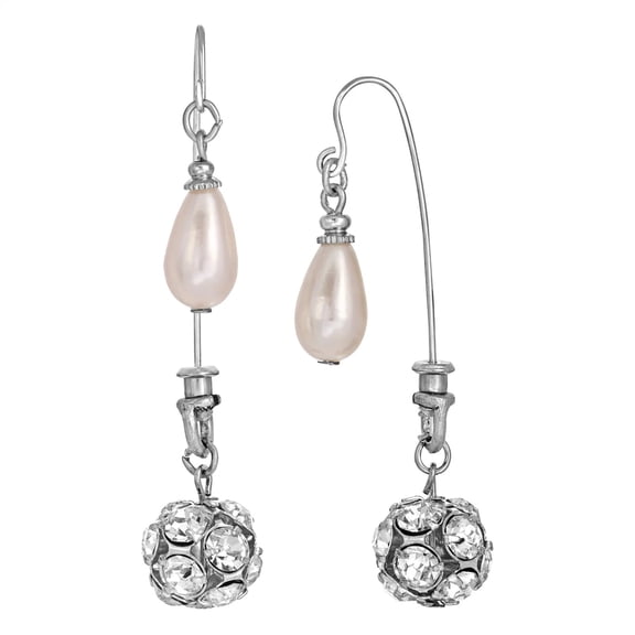 1928 Jewelry Women's Silver Tone Faux Pearl & Crystal Fireball Drop Earrings
