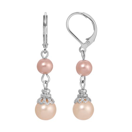 1928 Jewelry Women's Silver Tone Rosabella Raspberry & Peach Faux Pearl Drop Earrings