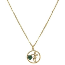 1928 Jewelry Women's Suspended Cherub Angel And Ab Crystal Heart Pendant Necklace 16" 3" Extender