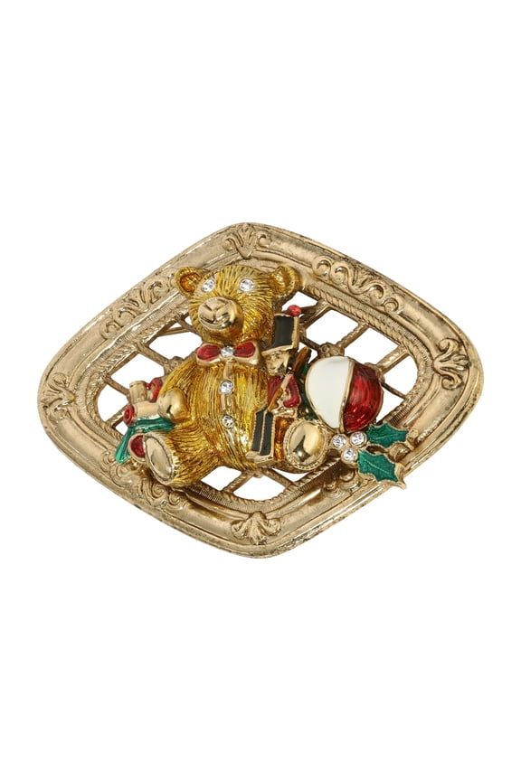1928 Jewelry Women's Teddy Bear & Nutcracker Christmas Brooch Pin