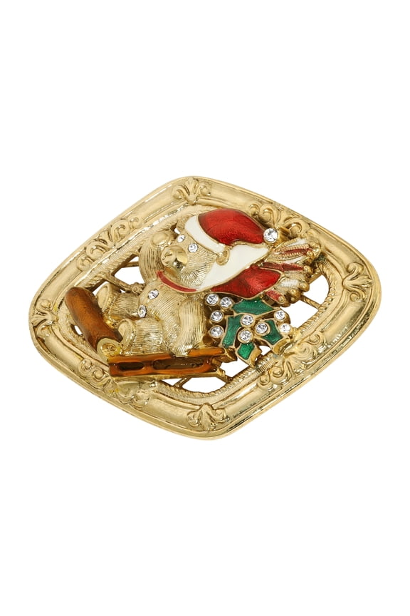 1928 Jewelry Women's Teddy Bear On Sled Christmas Brooch Pin
