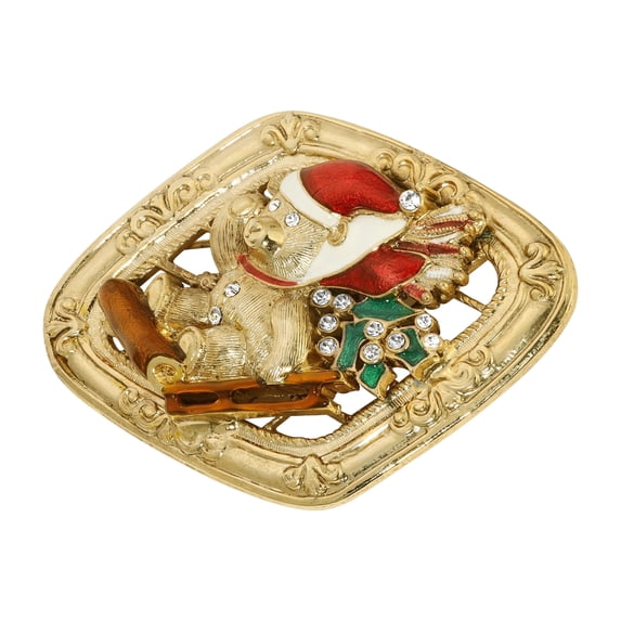 1928 Jewelry Women's Teddy Bear On Sled Christmas Brooch Pin