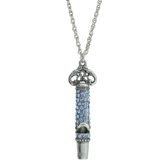 1928 Jewelry Womens Antiqued Pewter Ornate Crystal Pave Decorated Whistle Pendant Necklace Enhancer, 30