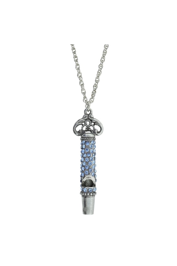 1928 Jewelry Womens Antiqued Pewter Ornate Crystal Pave Decorated Whistle Pendant Necklace Enhancer, 30