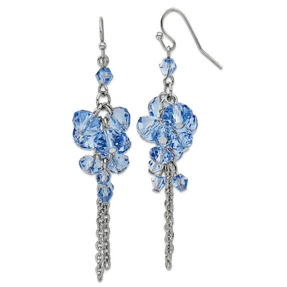 Silver-tone Shepherd hook Blue Crystal Bead Cluster Drop Earrings 78x21mm Wide Dangle Earring for Women