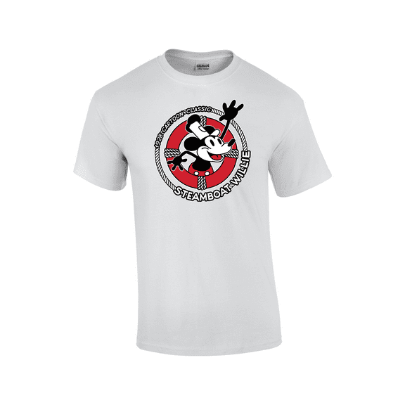 1928 Steamboat Willy Life Preserver Short Sleeve Men's Graphic T-Shirt-White-4xl
