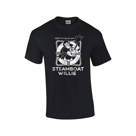 1928 Steamboat Willy Throw Ring Short Sleeve Men's Graphic T-Shirt-Black-medium