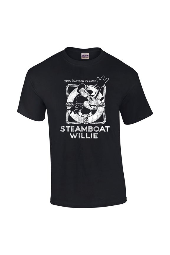 1928 Steamboat Willy Throw Ring  Short Sleeve Men's Graphic T-Shirt-Black-medium