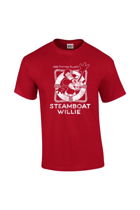 1928 Steamboat Willy Throw Ring Short Sleeve Men's Graphic T-Shirt-Cherry Red-medium