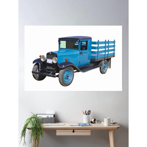 1929 Blue Chevy Antique Truck Stake Body Poster Wall Art, Modern Wall Decor For Living Room Bedroom, 8x12 UNFRAMED