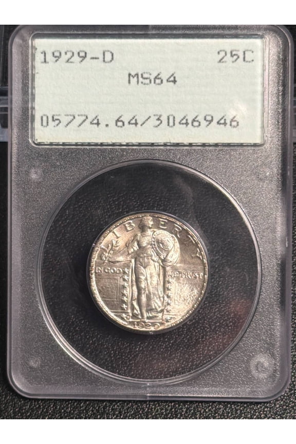 1929 D Quarter Dollars Standing Liberty Quarter PCGS MS-64 OGH RATTLER VERY CLOSE TO FH