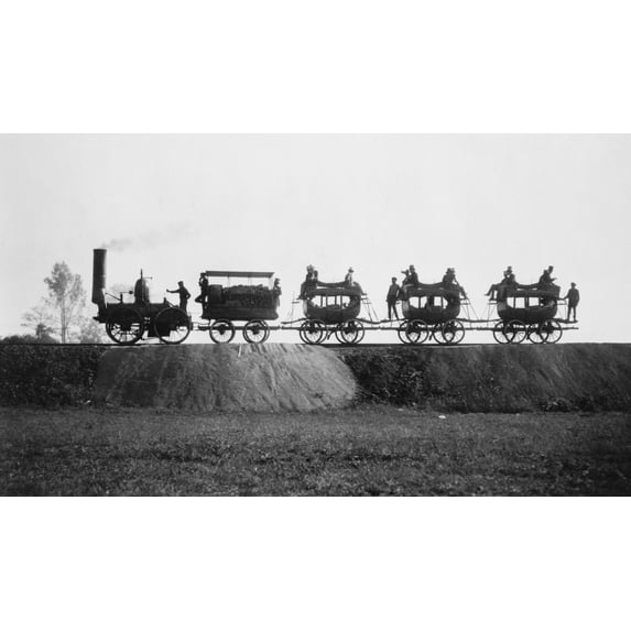1929 Re-Enactment Photo Of The Dewitt Clinton Steam Engine Making Its First Trip With Passengers From Albany To Schenectady On August 9 1831. The Passenger Cars Are Still Designed Like Hores Drawn