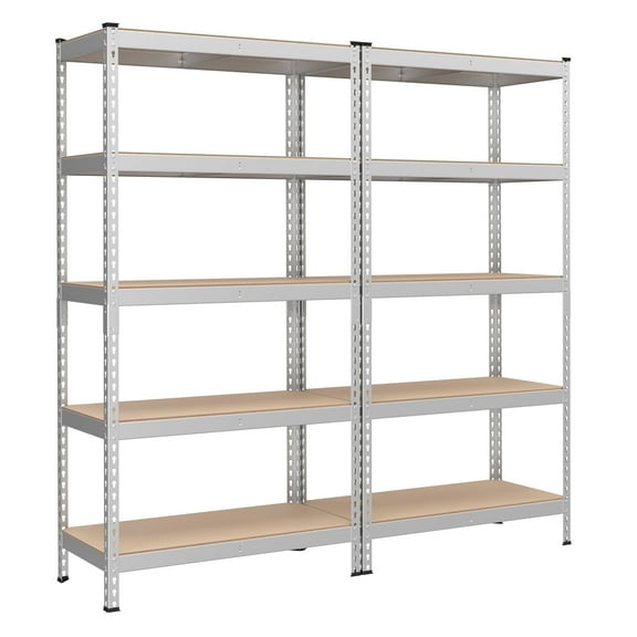 5-Tier Storage Shelves, Set of 2 Garage Storage, Boltless Assembly, Adjustable Shelving Units, 17.7 x 35.4 x 70.9 Inches, Load 1929 lb Each, Shed Warehouse Basement, Silver