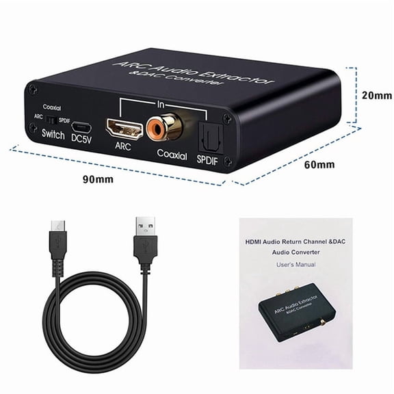 192KHz ARC Audio Extractor DAC Converter COAXIAL Toslink(Optical) ARC to Coaxial Spdif L/R RCA 3.5mm Stereo Jack Output