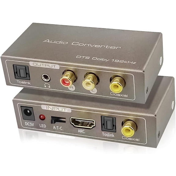 192KHz Multi Function Audio Converter, HDMI ARC or Toslink (Optical,SPDIF) or Coaxial to 3.5 mm Jack Stereo R/L Toslink (Optical,SPDIF) Coaxial, Support Multi Ports Output Simultaneously