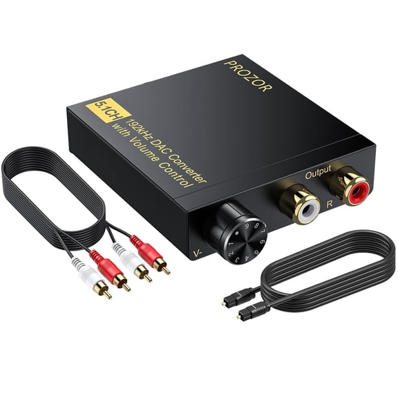 192Khz DAC Converter with Volume Control, Digital to Analog Audio Converter with RCA Cable Support 5.1CH DTS Dolly AC3 Coaxial SPDIF Toslink to RCA Converter for HDTV DVD PS3 Home Cinema System