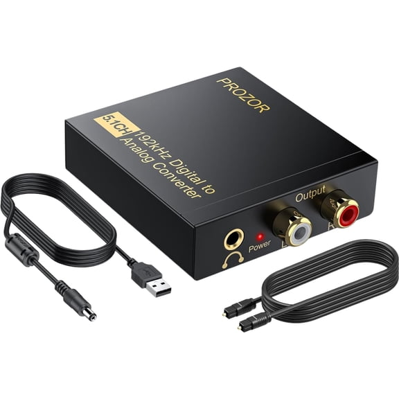 192Khz Digital to Analog Audio Converter Support 5.1CH Optical to RCA Converter with Magnetic Ring Power Cord Digital Toslink SPDIF to Analog L/R RCA 3.5mm Adapter for HDTV Blu-Ray DVD PS3 PS4