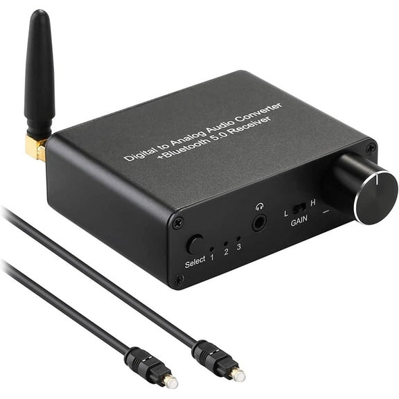192kHz Digital to Analog Converter Bluetooth 5.0 Receiver DAC with 16-300 Headphone Amplifier Optical/Coaxial to RCA 3.5mm Audio Output with Volume Control for TV Phone Tablet (Normal, Basic)