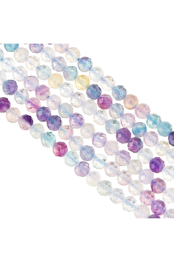 192pcs 4mm Natural Fluorite Beads Faceted Natural Fluorite Stone Natural Rainbow Fluorite Beads Round Gemstone Beads Loose Spacer Bead for DIY Bracelet Necklace Jewelry Making - Hole: 0.5mm