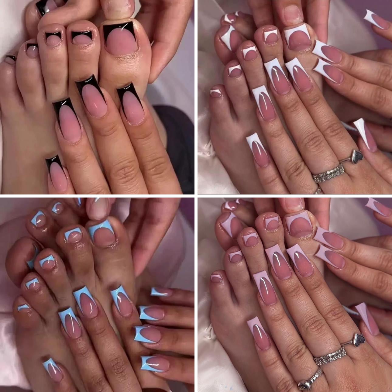 192pcs Chic French Tip Press-On Nails Set - Medium Square Shape