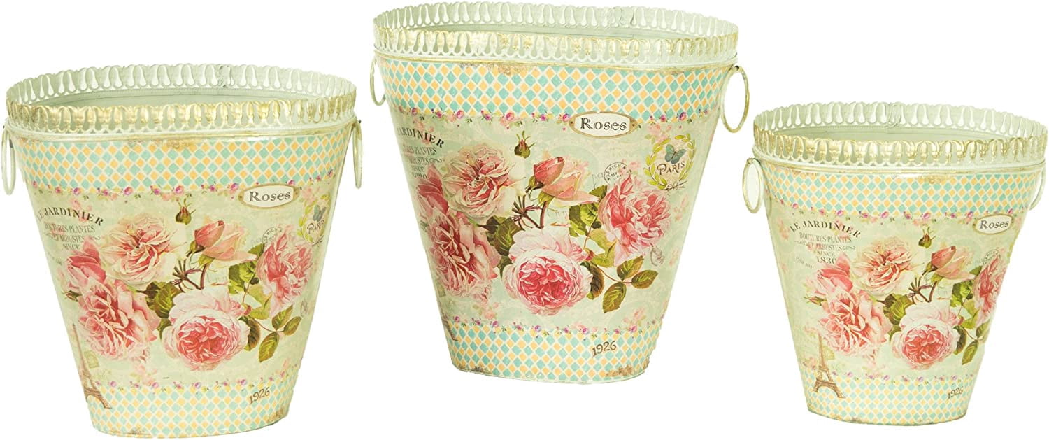 193 Decorate French country planters vintage metal decorative vases & flower pots (set of 3)