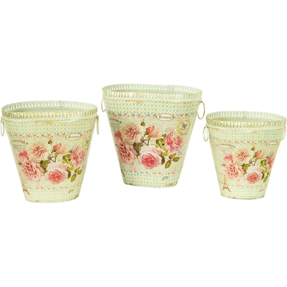 193 Decorate French country planters vintage metal decorative vases & flower pots (set of 3)