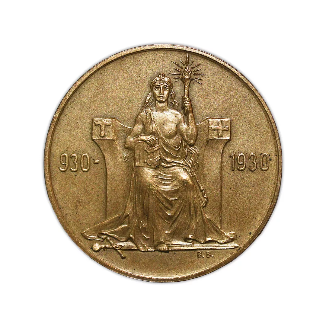 1930 Iceland Bronze Medal 2 Kronur (1000 Years of Althing) Rare Coin ...