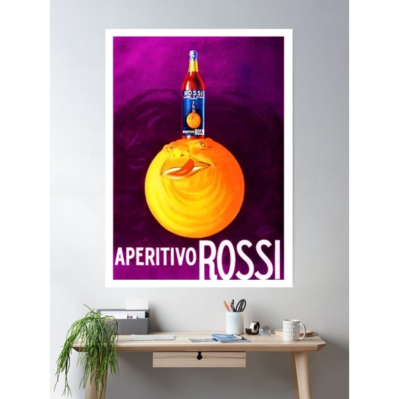 1930'S Vintage Fuchsia Pink Aperitivo Rossi Aperitif Alcoholic Beverages Food And Wine Advertising Poster Poster Wall Art, Modern Wall Decor For Living Room Bedroom, 12x18 UNFRAMED