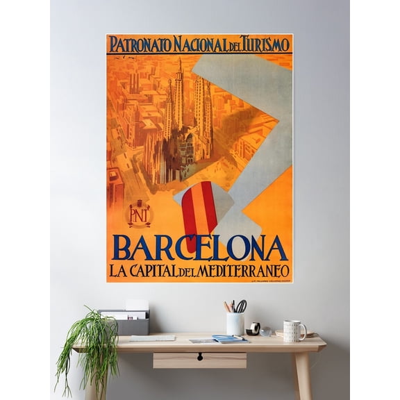 1930S Barcelona Mediterranean Capital Travel Poster Poster Wall Art, Modern Wall Decor For Living Room Bedroom, 8x12 UNFRAMED