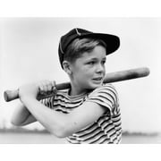 1930s Boy At Bat Wearing A Horizontal Striped Tee Shirt And Baseball Cap Poster Print By Vintage Collection