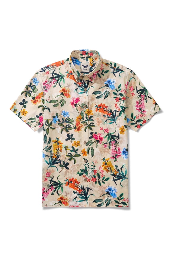 1930s Floral Hawaiian Shirt Mens 100% CottonShort Sleeve Button-down Aloha Shirt Floral Radiance
