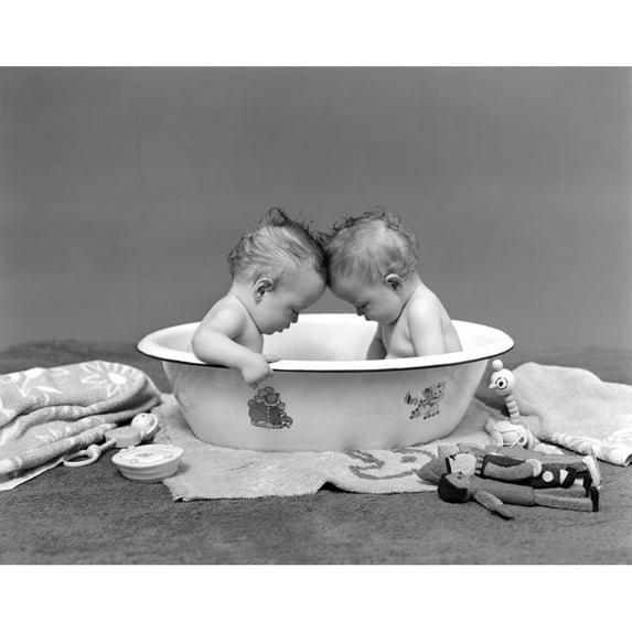 1930s Two Twin Babies In Bath Tub Looking Down Poster Print By Vintage Collection
