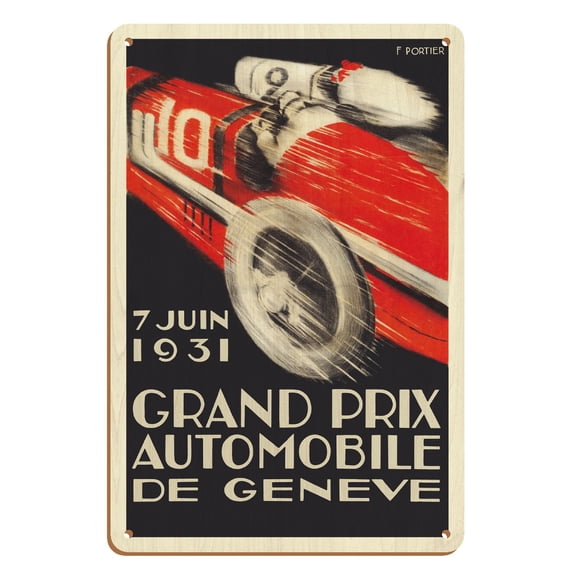 1931 Geneva Grand Prix - Switzerland - Vintage Car Racing Poster by Francis Portier - 8 x 12 inch Vintage Wood Art Sign