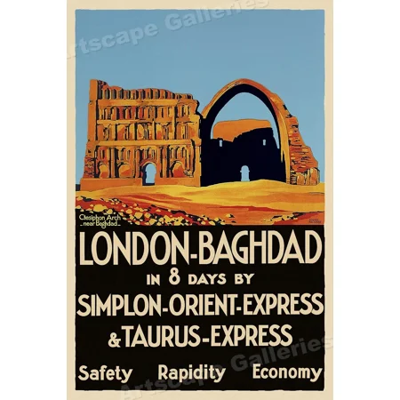 1931 London UK To Baghdad Train Travel Office Poster , Poster Print Only