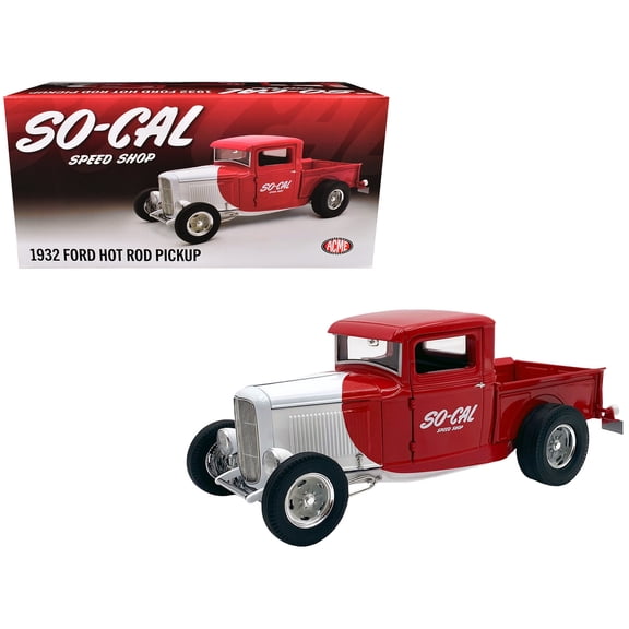 1932 Ford Pickup Truck "So-Cal Speed Shop" Red and White Limited Edition to 500 pieces Worldwide 1/18 Diecast Model Car by ACME