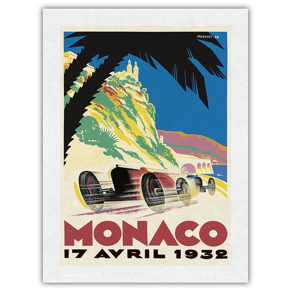 1932 Monaco Grand Prix - Vintage Car Racing Poster - Japanese Unryu Rice Paper Art Print (Unframed) 18 x 24 in
