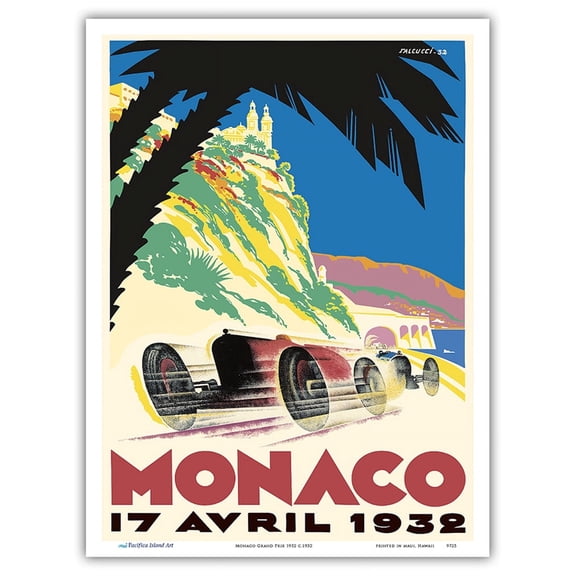 1932 Monaco Grand Prix - Vintage Car Racing Poster - Master Art Print (Unframed) 9in x 12in