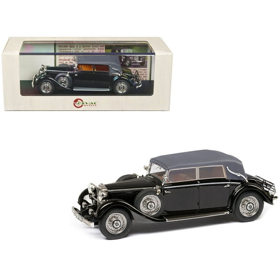 1933-37 Mercedes-Benz 290 W18 Lang Cabriolet D (Top Up) Black with Gray Top Limited Ed to 250 pcs 1/43 Model Car by Esval Models