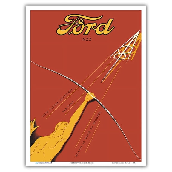 1933 Ford V-8 Model 40 - French - Vintage Automobile Poster - Master Art Print (Unframed) 9in x 12in