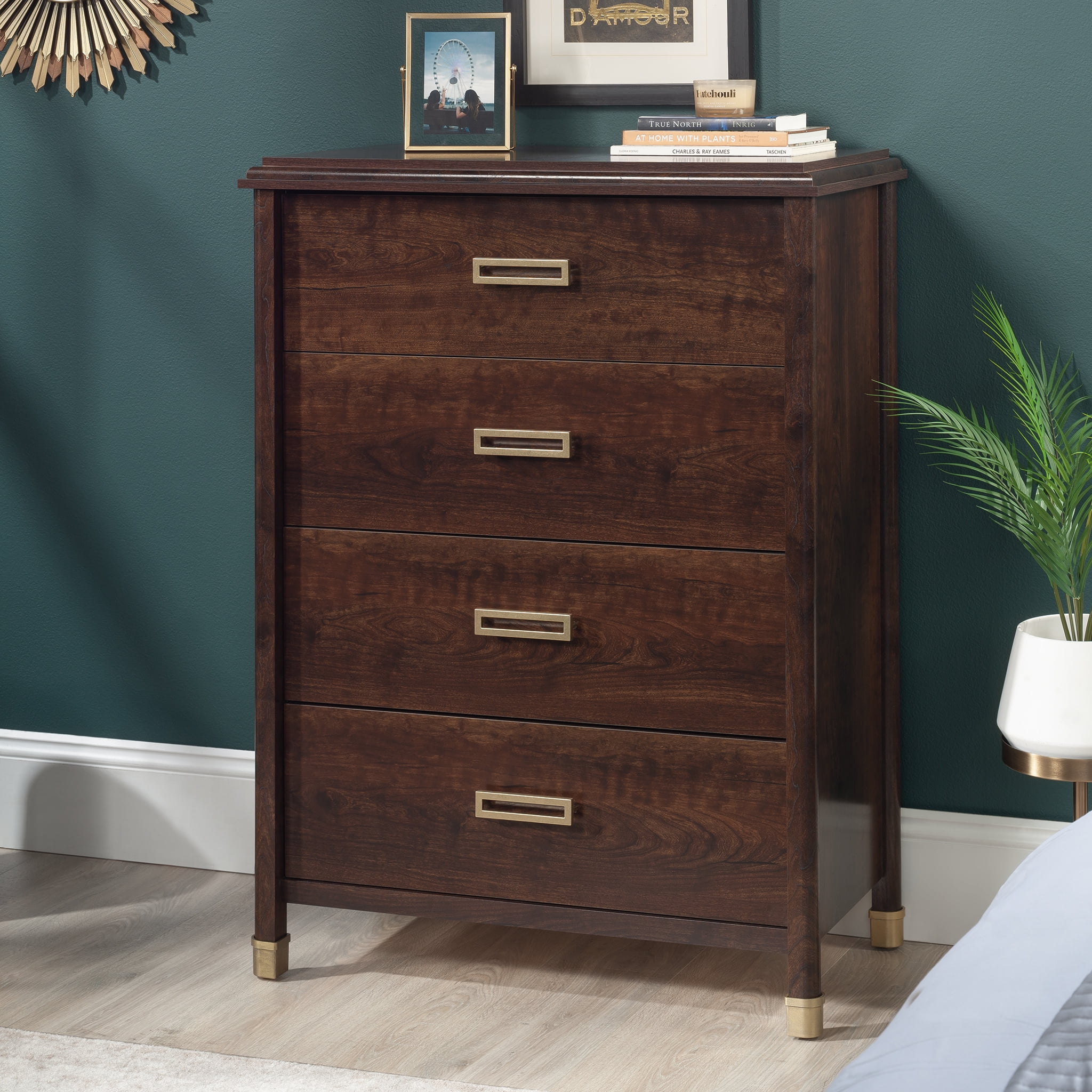 Sauder 4-Drawer Chest - Vintage Deco Cherry Finish - Walmart.com