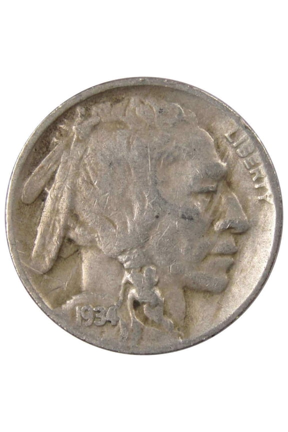 1934 D Indian Head Buffalo Nickel 5 Cent Piece F Fine 5c US Coin Collectible