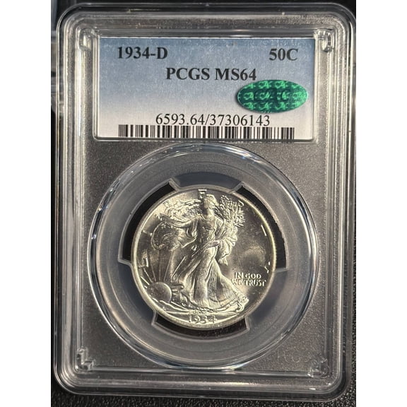 1934 D Walking Liberty Half Dollar PCGS MS-64 PROOFLIKE REVERSE RARE CAC