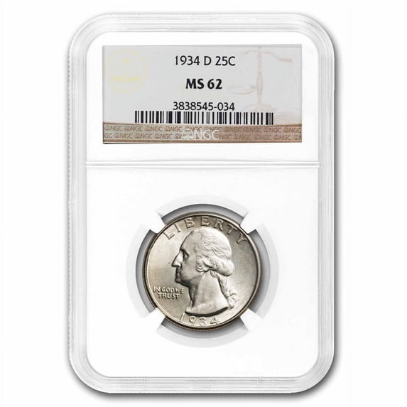 1934-D Washington Quarter MS-62 NGC