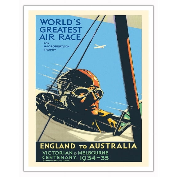 1934 MacRobertson Centenary Air Race - England to Australia - Vintage Aviation Poster by Percy Trompf - Fine Art Matte Paper Print (Unframed) 11x14in