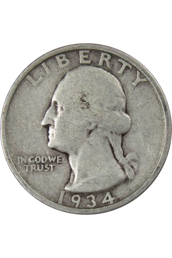 1934 Medium Motto Washington Quarter G Good 90% Silver 25c US Coin Collectible