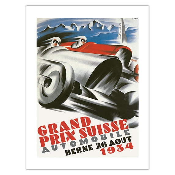 1934 Swiss Grand Prix - Bern Switzerland - Vintage Car Racing Poster - Bamboo Fine Art 290gsm Paper (Unframed) 12x16in